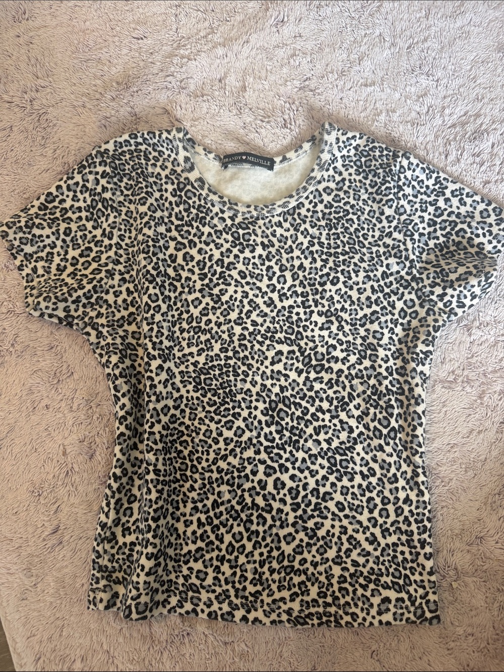 Brandy Melville Leopard Print Short Sleeve Tee - Cream & Black